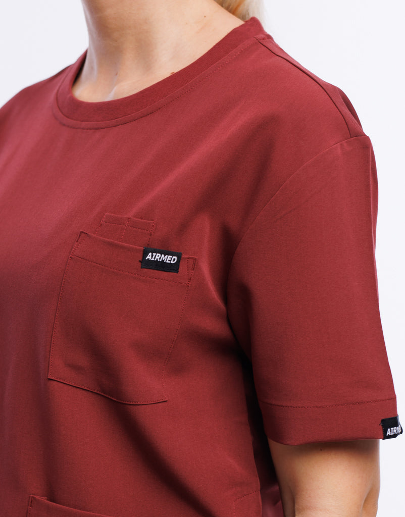 Essential Crewneck Scrub Top - Bordeaux Red