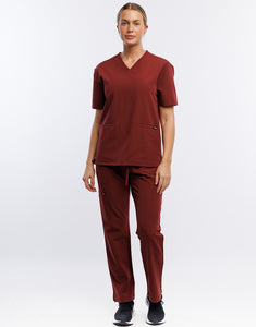 Essential V Neck Scrub Top - Bordeaux Red