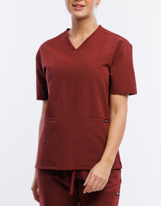 Essential V Neck Scrub Top - Bordeaux Red