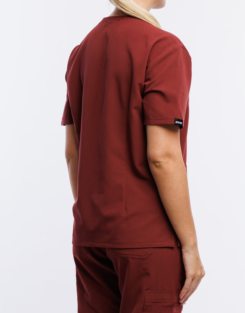 Essential V Neck Scrub Top - Bordeaux Red