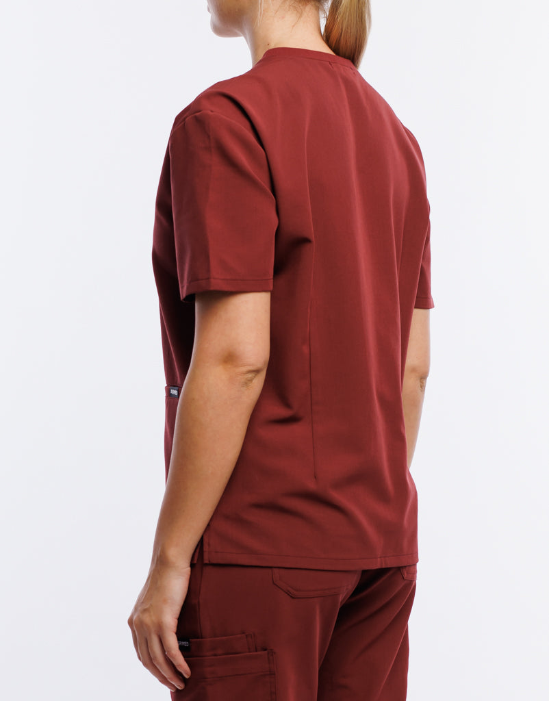 Essential V Neck Scrub Top - Bordeaux Red