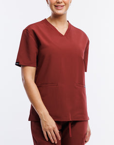 Essential V Neck Scrub Top - Bordeaux Red