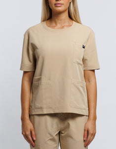 Essential Crewneck Scrub Top - Warm Sand