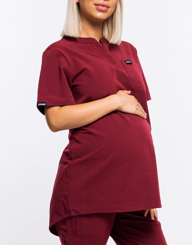 Essential Maternity Scrub Top - Cordorvan Red