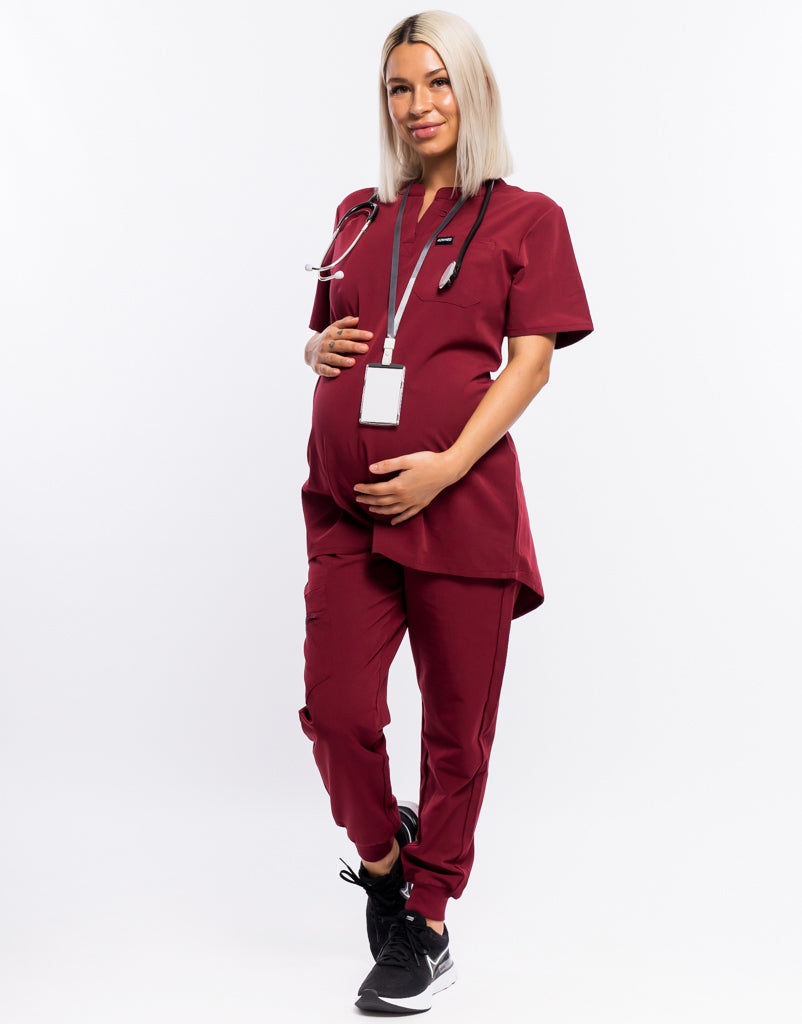 Essential Maternity Scrub Top - Cordorvan Red