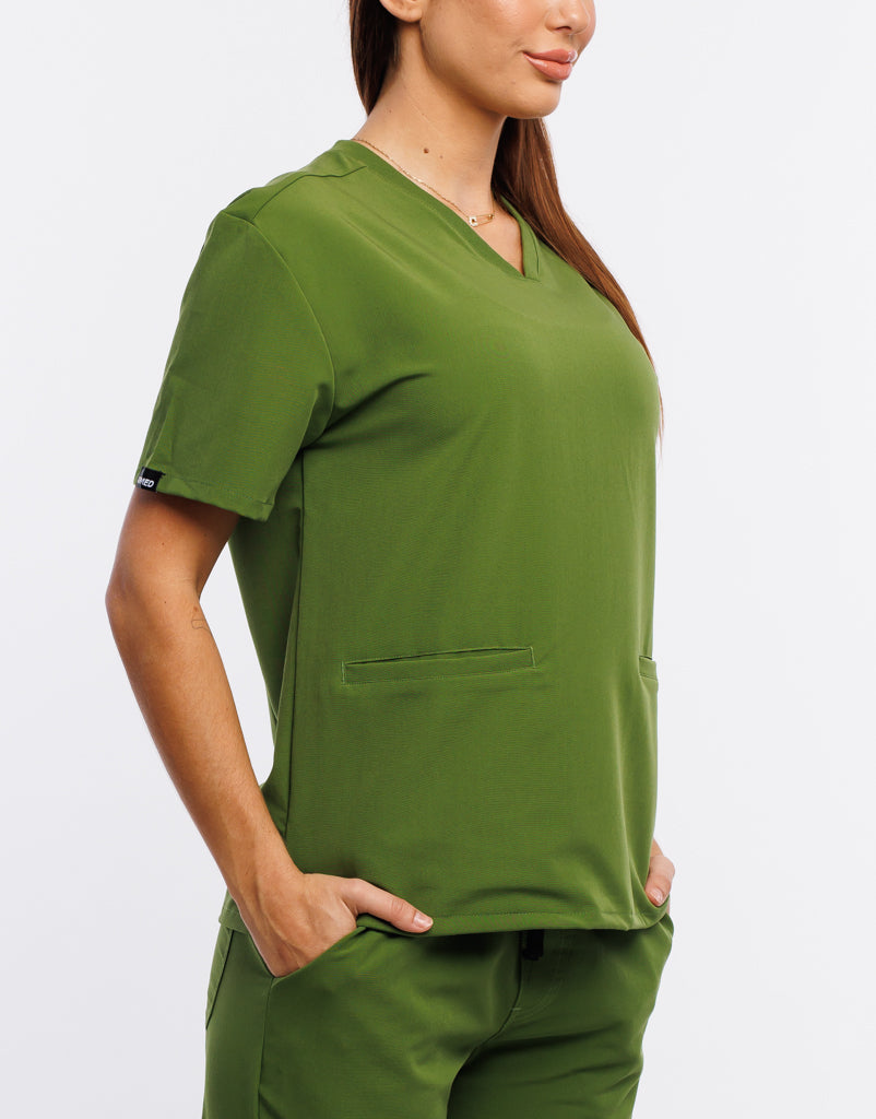 Essential V Neck Scrub Top - Fern Green