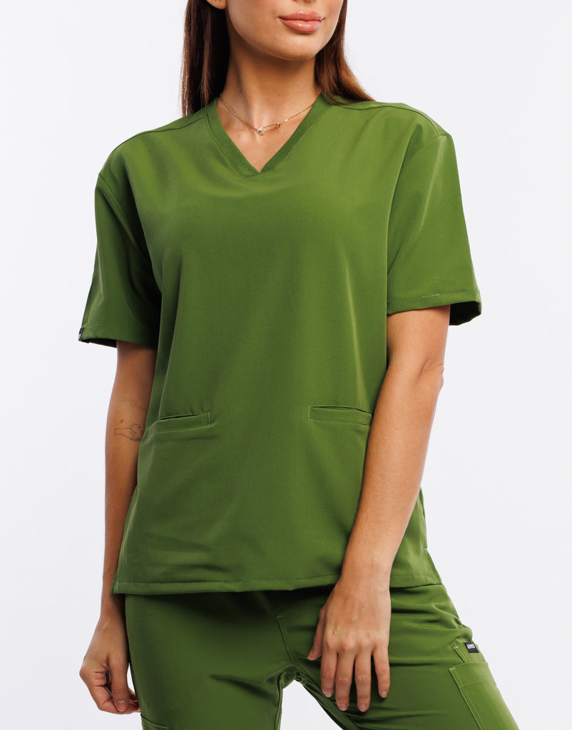 Essential V Neck Scrub Top - Fern Green