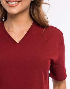 Essential V Neck Scrub Top - Syrah Red