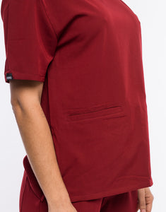 Essential V Neck Scrub Top - Syrah Red