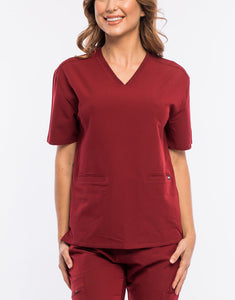 Essential V Neck Scrub Top - Syrah Red