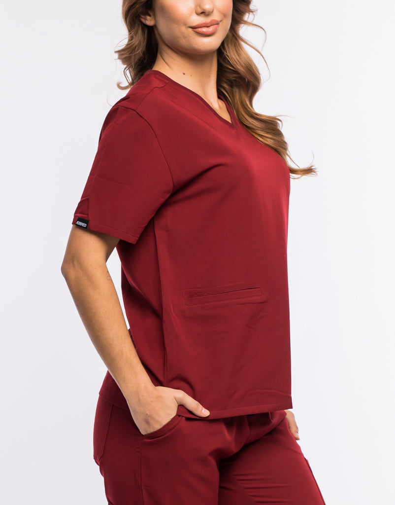 Essential V Neck Scrub Top - Syrah Red