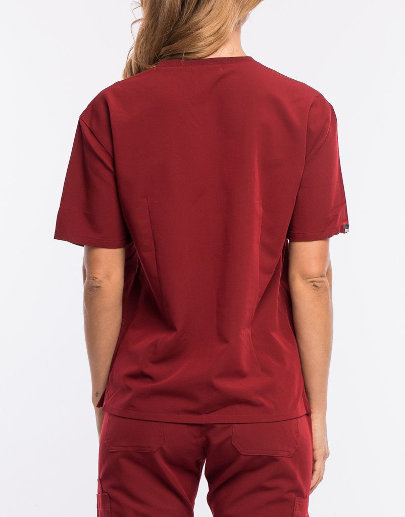 Essential V Neck Scrub Top - Syrah Red