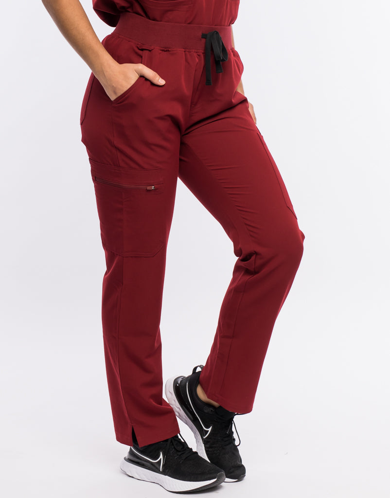 Essential Multi-Pocket Scrub Pants - Syrah Red