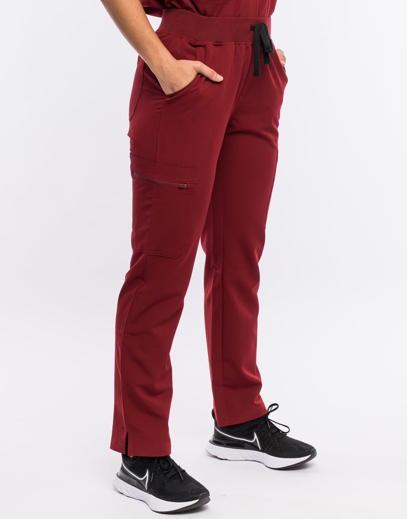 Essential Multi-Pocket Scrub Pants - Syrah Red