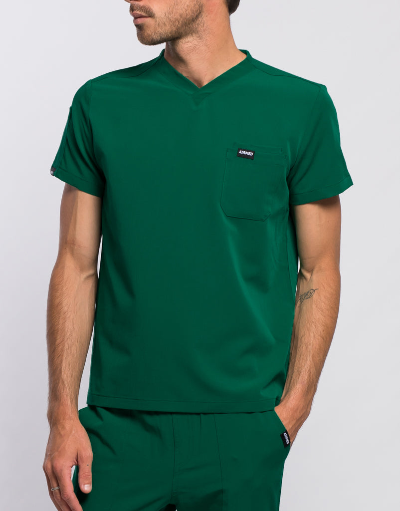 Essential V Neck Scrub Top - Evergreen